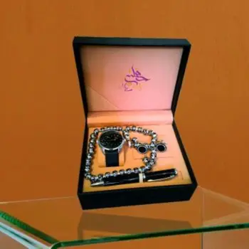 طقم رجالي ساعه جلد