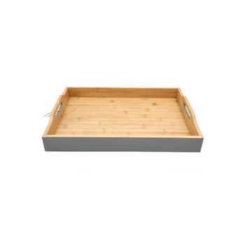 بين سيرفي صينية تقديم خيزران مستطيلة مع مقبضين خشبي طبيعي ورمادي 7×34× 47سم G19-X115G 1قطعة