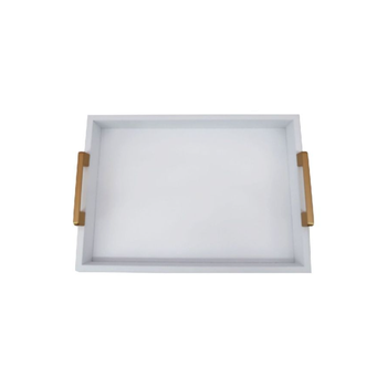 فيلي  صينية خشبية مستطيلة بمقبض باللونين الأبيض والبني المطفي بحجم 42 سم  1قطعة