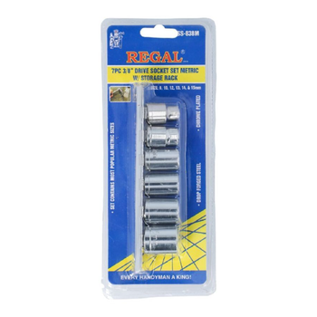 Regal Tools 7-Piece Drop Forged Steel Drive Socket Set With Storage Rack Silver 3/8 Inch 1Piece