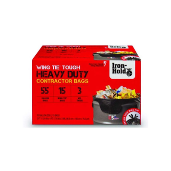 قبضة حديدية أكياس بلاستيكية سميكة شديدة التحمل ربطة مجنحة 15 قطعة أسود 55 جالون 1652987 1قطعة