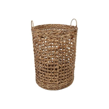 نحلة العسل سلة غسيل اسطوانية محمولة من الخيزران بمقبض بني 60 × 40 × 40 سم SSB0123A-A 1قطعة