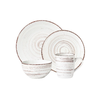 Stoneware Dinner Set White-Brown 16 Pieces