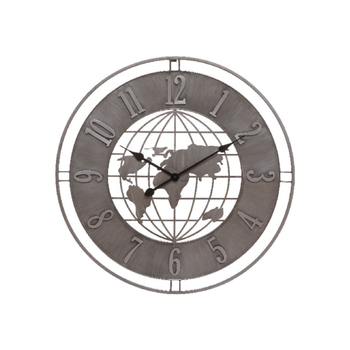 جيه جيه ايه اس ايهإيساك وورلد غلوب ساعة حائط معدنية دائرية تناظرية بلون رمادي وبقياس 68 سم 185804 1قطعة