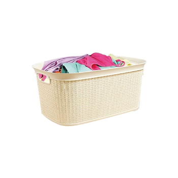 يو سي إس إيه سلة غسيل مصنوعة من البلاستيك بشكل مستطيل بتصميم النسيج بمقبض باللون العاجي، السعة: 38 لترًا، M-080 IW 1قطعة