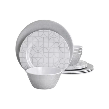 جيبسون سمر بلوم طقم عشاء بنمط هندسي 12 قطعة رمادي وأبيض 1.78 x 26.92 x 26.92 سم 135728.12 1قطعة