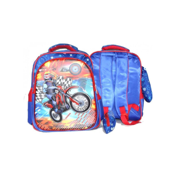 بريما  بريما ريسنغ حقيبة ظهر مدرسية بسحاب مطبوع للسباق مع مقلمة متعددة الألوان بحجم 14 إنشPR-67260 1قطعة