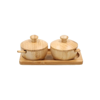 بين سيرفي طقم برطمانات مربى بتصميم أنيق من الخيزران مع ملعقة قطعتين طبيعي 9.2× 9× 17سم G17-TX010SET-1 1قطعة