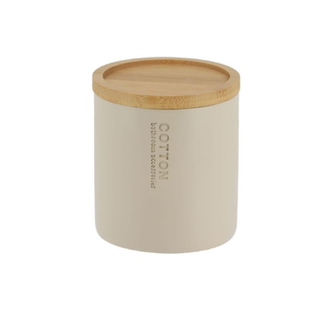 Polyresin Cotton Box with Bamboo Lid Beige-Brown
