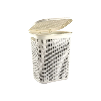 واجانسلة غسيل بلاستيكية مع غطاء ومقبض، بلون عاجي، سعة 50 لتر، M-079 IW 1قطعة