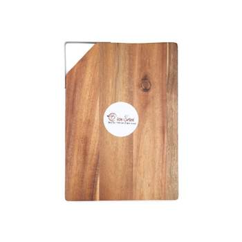 بين سيرفي صينية تقديم أكاسيا مستطيلة بمقبضين بني وفضي 36 x 26سم AW19-X005-L 1قطعة