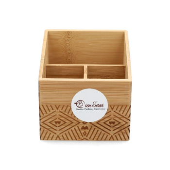 بين سيرفي حامل أدوات مائدة بنقشة من الخيزران الطبيعي لسطح بني 12.5× 12.5× 12.5سم G17-G207-DK2 1قطعة