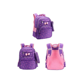 بريما  حقيبة ظهر بإغلاق بسحاب وحافظة أقلام للفتيات بنفسجي ووردي 17 أنش PR-83499 1قطعة