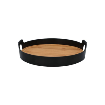 فيلي صينية تقديم دائرية مصنوعة من الخيزران، باللونين الأسود والبني، طراز FF-HT35 1قطعة