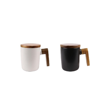 Black-White Coffee Mug with Bamboo Lid 350ml