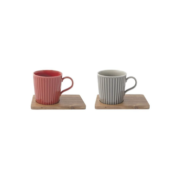 Easy Life 4-Piece Take A Break Design Cup And Saucer Set Red Andgrey 380Ml 1Piece