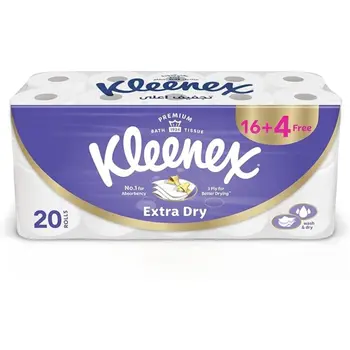 كلينكس لفات المناديل الورقية اكسترا دراي للحمامات 20قطعه