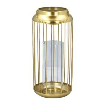 سيرين  فانوس معدني مزخرف مع أسطوانة زجاجية ذهبية 1قطعة