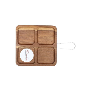 بين سيرفي صينية تقديم أكاسيا مربعة بمقبضين بني وفضي 24× 24سم AW19-X007 1قطعة