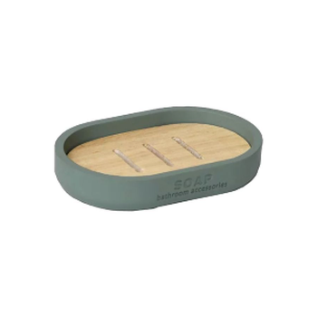 تندنس وعاء صابون مصنوع من الخيزران والبوليريسين باللون الأخضر والبني 2.3× 8.3× 12.3سم 64101149 1قطعة