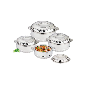خدمة جيدة 25.6 × 22 × 25.6 سم 3 قطع طقم تسخين الطعام المستدير الأنيق من الفولاذ المقاوم للصدأ، يشمل أغطية لكل وعاء، باللون الفضي 1قطعة