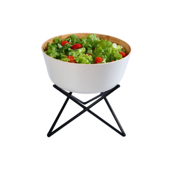 فيلي  وعاء سلطة دائري من الميلامين والخيزران مع حامل باللونين الأبيض والبني بأبعاد 25 × 18 سم،  Y1K120123-ST-PH051-B 1قطعة