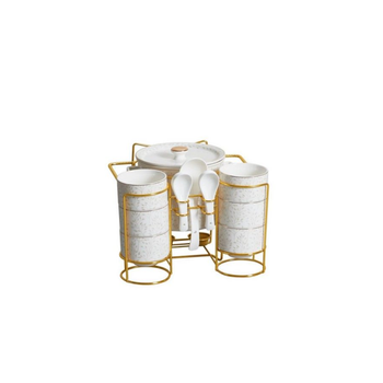 واحد آخر وانمور طقم تقديم طعام بتصميم أنيق نمط أوراق شجر 15 قطعة مع حامل أبيض وذهبي 35.3 x 28 x 37.3 سم S2198-D285 1قطعة