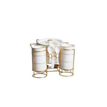 واحد آخر طقم تقديم طعام بتصميم أنيق عالي الجودة 15 قطعة مع حامل أبيض وذهبي 35.3 x 28 x 37.3 سم S2198-GL 1قطعة