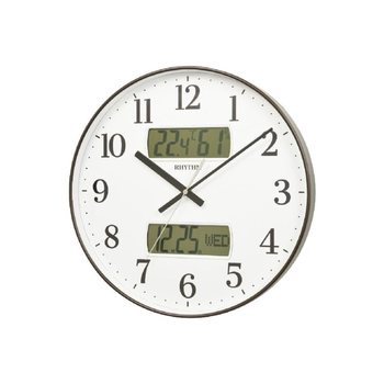 إيقاع ساعة حائط حركة كوارتز دائرية صامتة مع شاشة LCD بني وأبيض 36 سم CFG724NR06 1قطعة