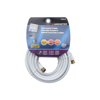 مونستر جهو  كبل الفيديو والصوت المتماسك بنسج عالي الكثافة من النايلون والنحاس، اللون الأبيض، طول 25 قدم، 3167749 1قطعة