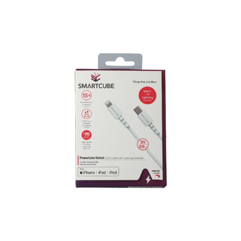 سمارت كيوب  باورلاين كيبل شحن سريع يو اس بي نوع سي باللون الابيض بطول 3 قدم SC-IPPL-002 1قطعة