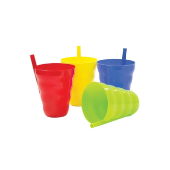 Assorted Color Plastic Cup with Straw 10 Oz