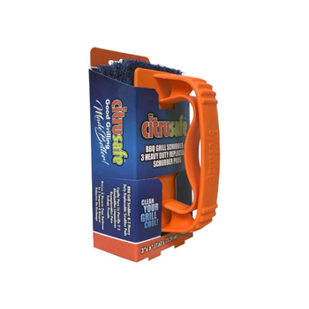 Bryson Citrusafe Grill Scrubber With Heavy Duty Replaceable Scrubber Pads Orange And Blue 6 X 3 Inch 1Piece