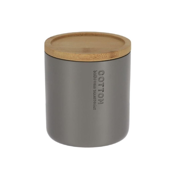 تندنس علبة قطن من البوليريزين بغطاء من الخيزران باللونين الرمادي والبني 1 x 1 x 1سم 67101260 1قطعة