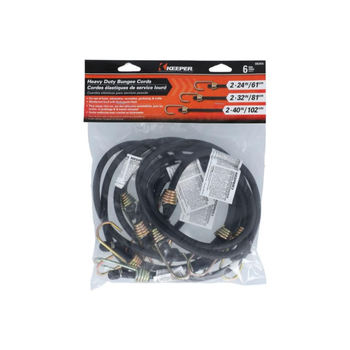 Keeper 6-Piece Weather Resistant Heavy Duty Bungee Cord Black 2.24-2.40 Inch 1Piece