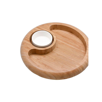 بين سيرفي G19-X058SET-B صحن تقديم من الخيرزان دائري مع وعاء سيراميك بني وأبيض 4 x 31 x 31سم 1قطعة