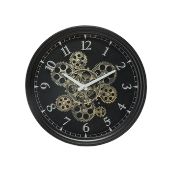 جيه جيه ايه اس ايه ملي ساعة حائط ميكانيكية دائرية الشكل وانالوج وبعقارب بتصميم فريد من نوعه مع تروس مرئية باللونين الأسود والفضي وبقياس 37 سم 162313 1قطعة