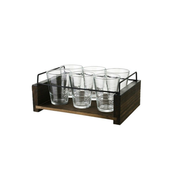 6-Piece Glass Drinking Set with Tray Clear-Brown