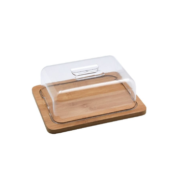 بين سيرفي حافظة جبنة من الخيزران بشكل مستطيل مع غطاء، شفافة وبلون بني، 7.5× 15× 20سم G18-G043-M 1قطعة