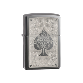 Zippo Quick Ignition Stylish Appearance Windproof Ace Filigree Design Lighter Silver and Black 1.2 x 3.5 x 5.5 cm 1517210162 *(96248) 0.077Kg