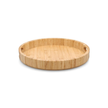 بين سيرفي صينية تقديم خيزران مستديرة بمقبضين خشبي طبيعي 38× 5سم G19-X169 1قطعة