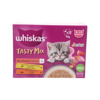 ويسكاس قطط صغيره ميكس مأكولات بحريه 12×70جرام