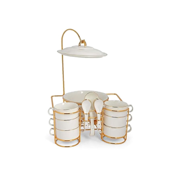 واحد آخر طقم تقديم عالي الجودة مع علاقة 15 قطعة أبيض وذهبي 37 × 22.7 × 42.8 سم S2138-M-GL 1قطعة