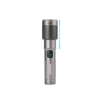 Philips 2000 Lumens Aircraft Aluminium Alloy Zoom LED Rechargeable Flashlight Grey and Black 21.3 x 4.4 x 6.05 cm SFL5101/56 *(98766) 6.19Kg