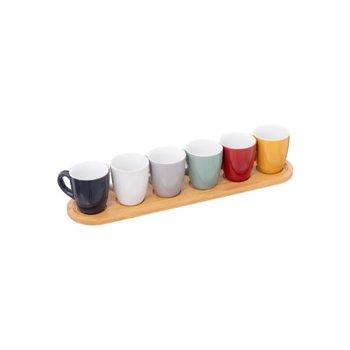 Multicolour Coffee Mug Set with Plate 6-Piece