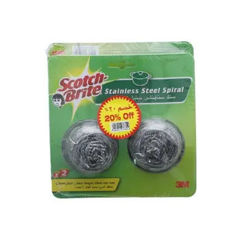 سكوتش برايت Saco Scotch Brite منظف لولبي متين من الفولاذ المقاوم للصدأ قطعتان فضي 5.33×17.27×17.78سم 1قطعة
