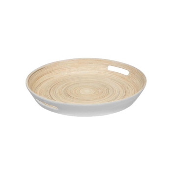ساكو صينية مستديرة عالية الجودة من الخيزران باللون الأبيض والبني وبقياس 42 سم 154107B 1قطعة
