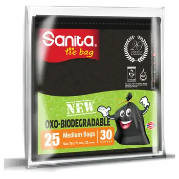 Sanita Oxo-Biodegradable Tie Bags Black 25 Pack