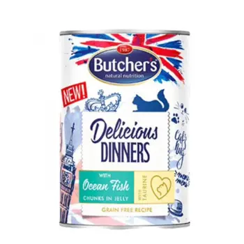 بوتشرز طعام للقطط عشاء لذيذ مع قطع سمك البحر في الجيلي 400 جرام