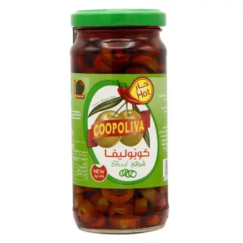 Coopoliva Hot Sliced Green Olives 225g